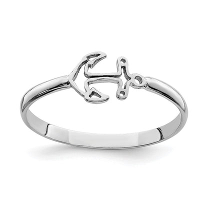 14K White Polished Anchor Ring