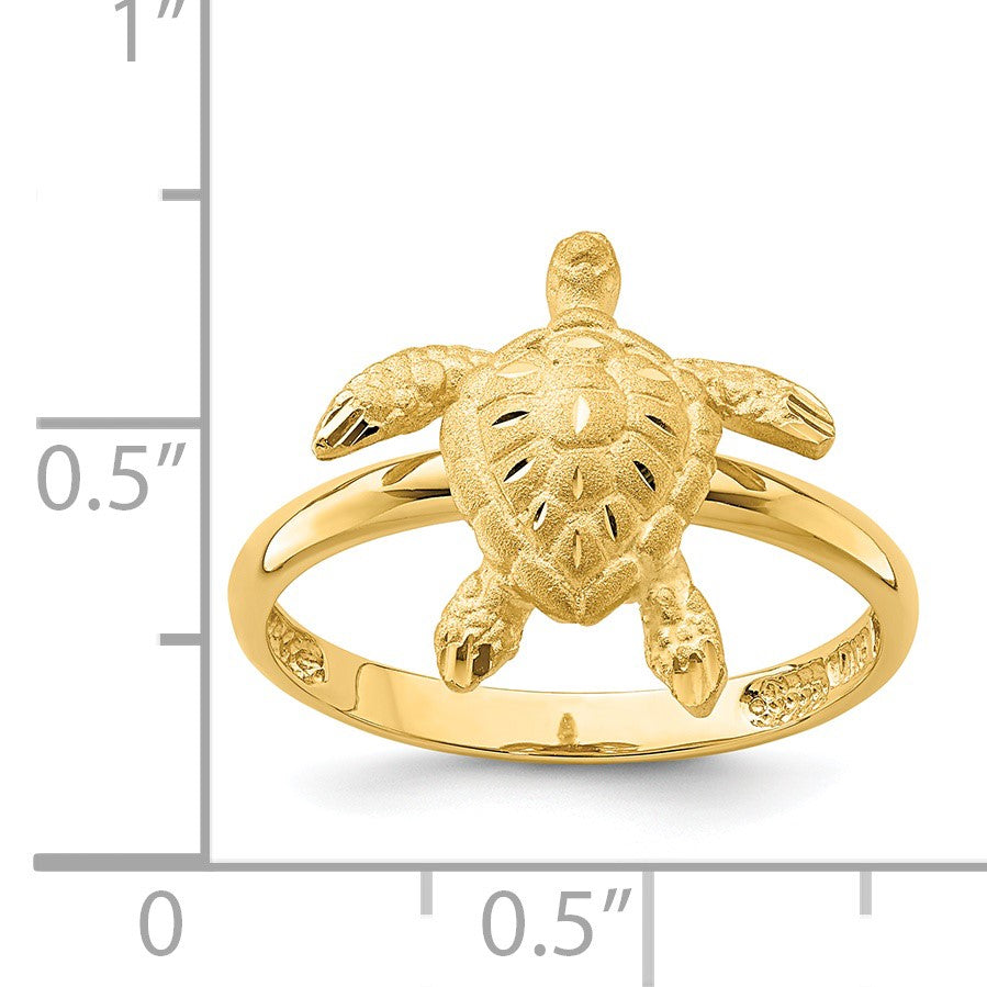 14K Brushed and Polished Diamond-cut Turtle Ring