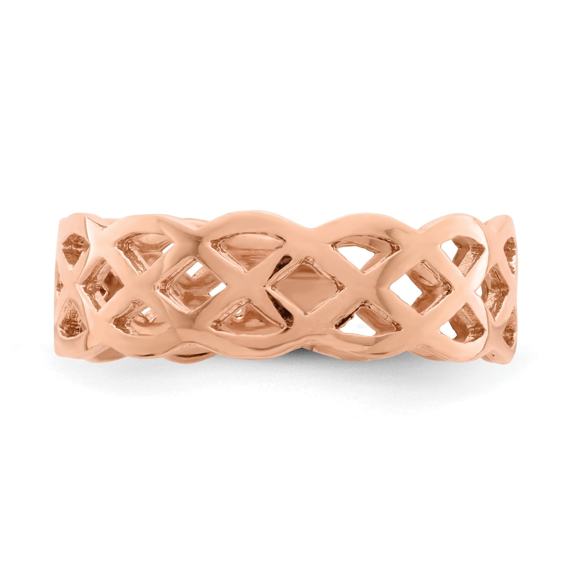 14K Rose Gold Polished Woven Celtic Knot Band