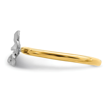 14K Two-tone Brushed and Polished Plumeria Ring