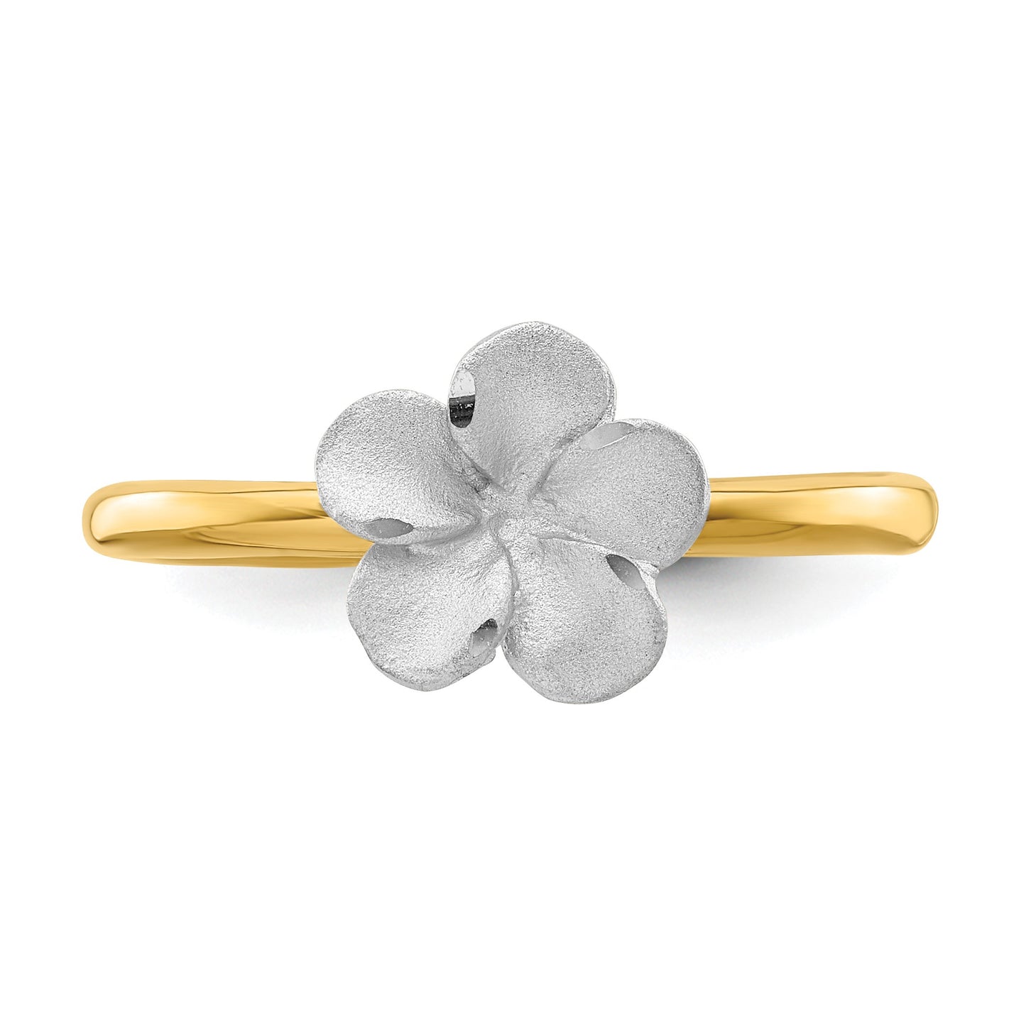 14K Two-tone Brushed and Polished Plumeria Ring