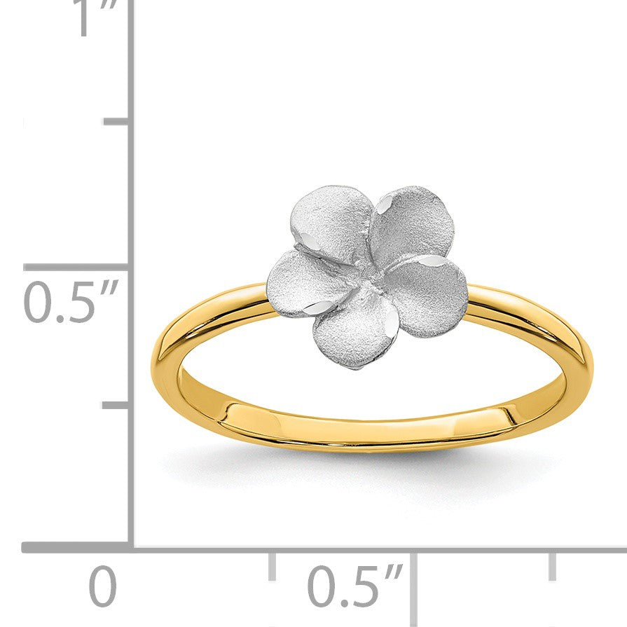 14K Two-tone Brushed and Polished Plumeria Ring
