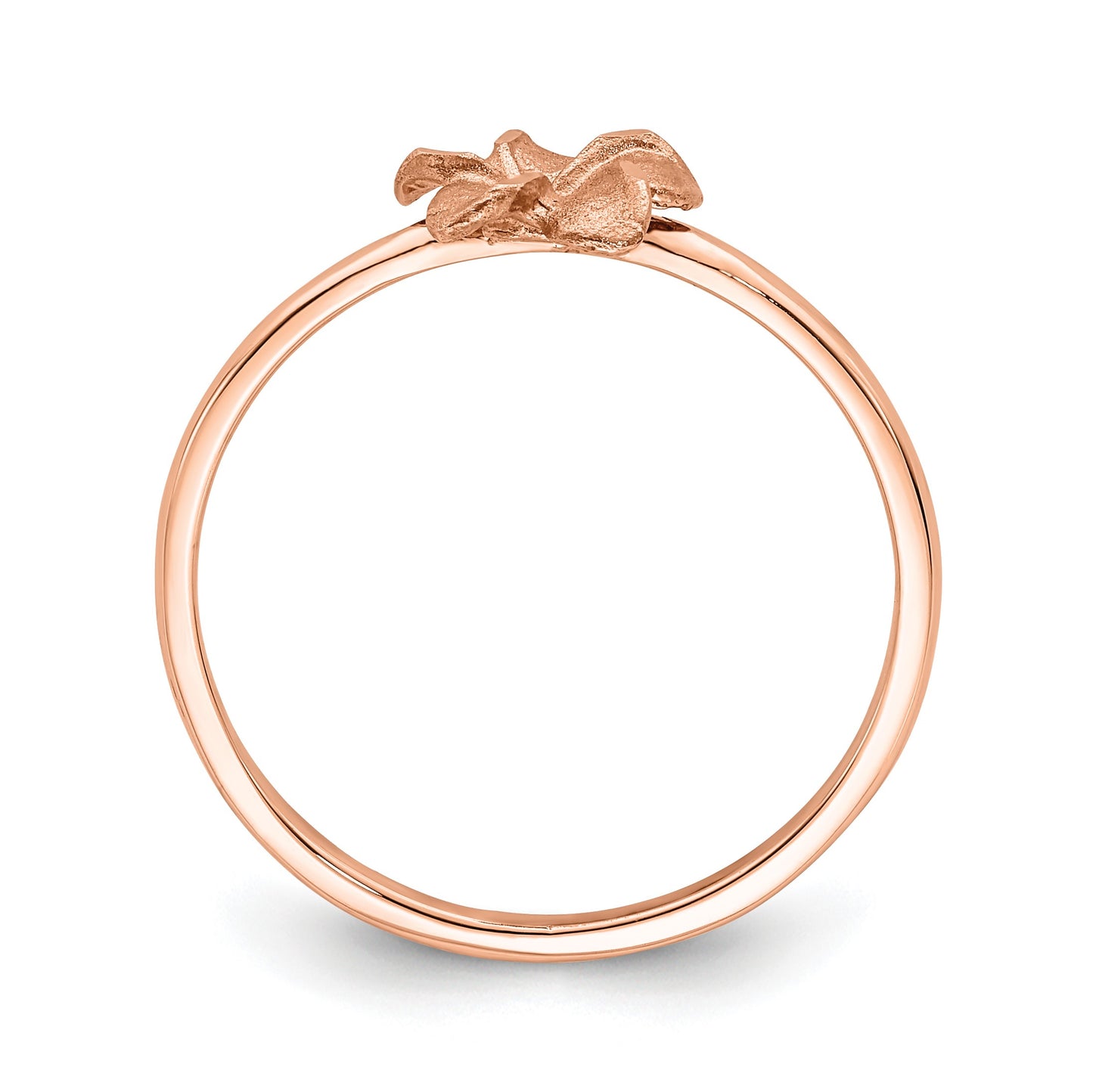 14k Rose Gold Satin and Diamond-cut Plumeria Ring
