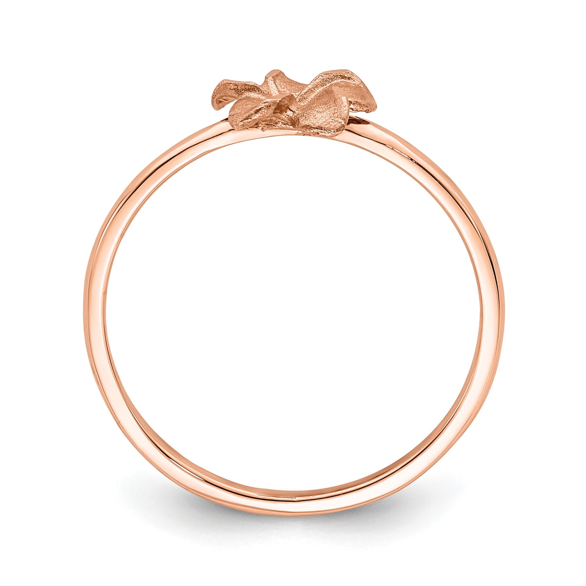 14k Rose Gold Satin and Diamond-cut Plumeria Ring