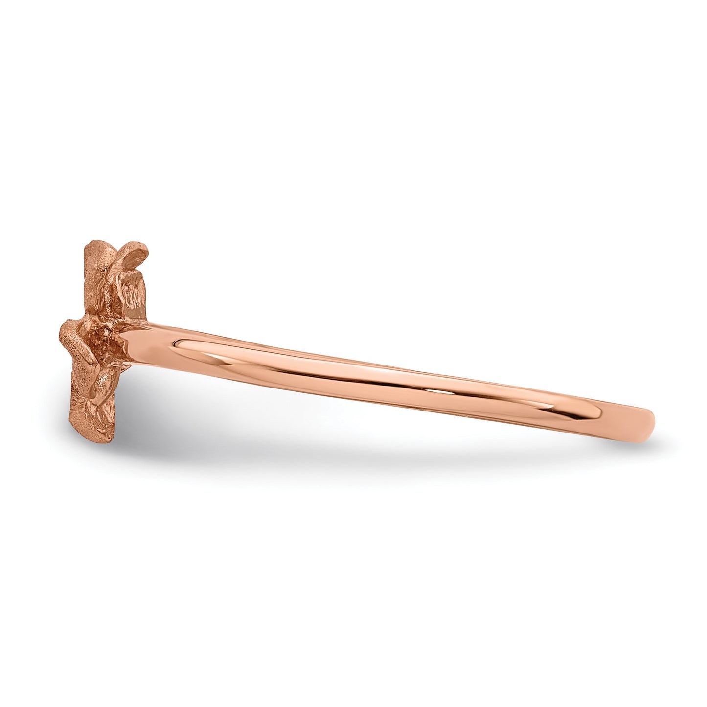 14k Rose Gold Satin and Diamond-cut Plumeria Ring