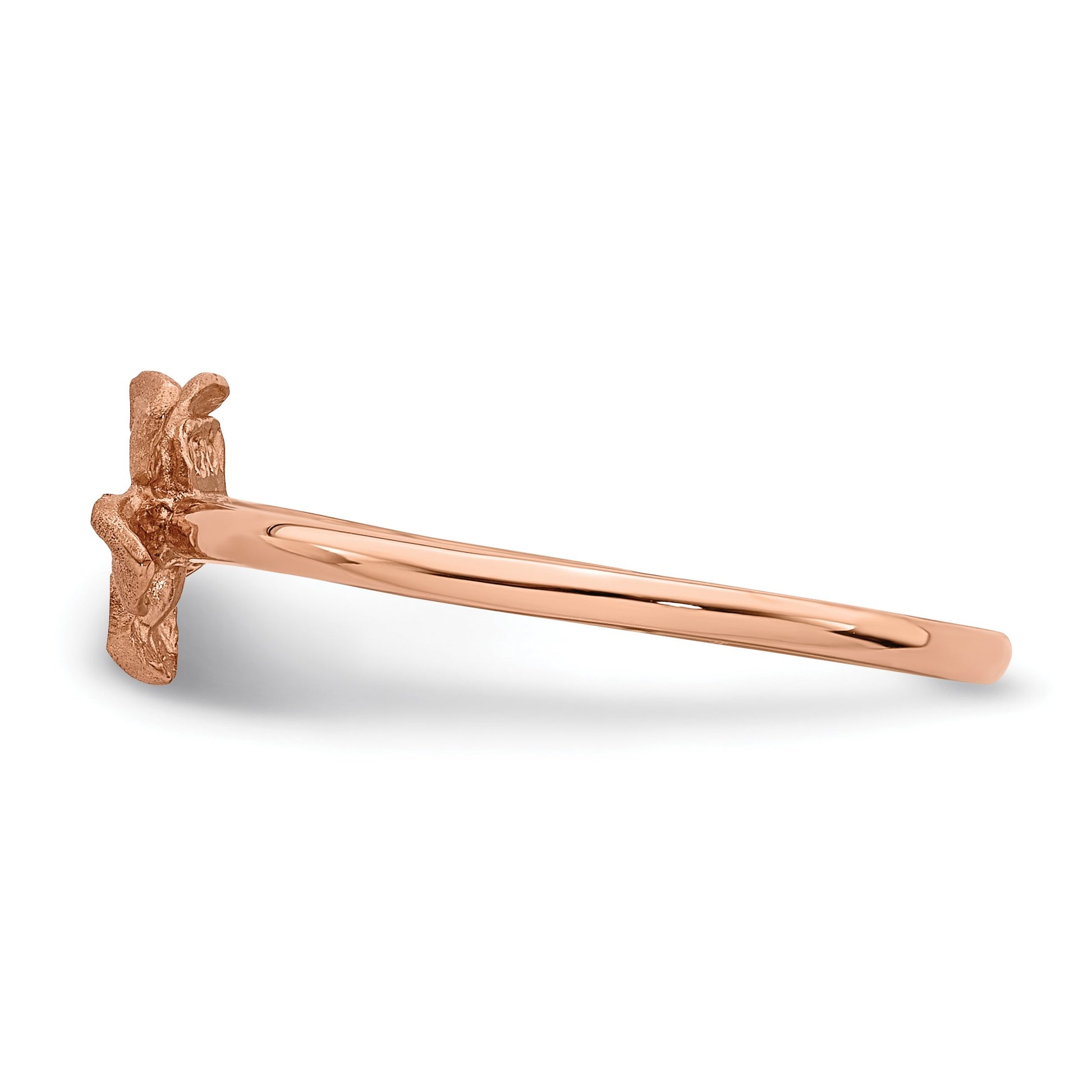 14k Rose Gold Satin and Diamond-cut Plumeria Ring