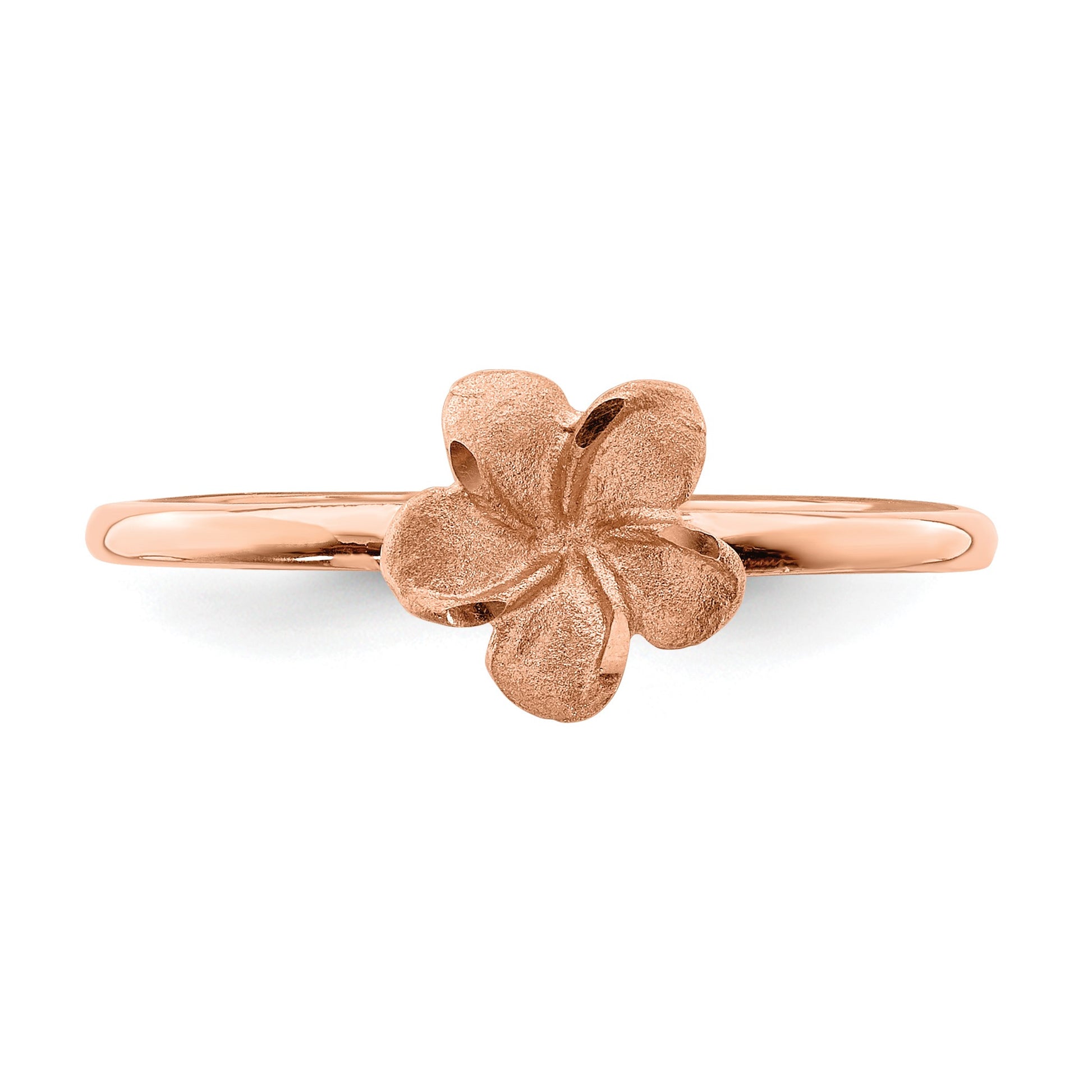 14k Rose Gold Satin and Diamond-cut Plumeria Ring
