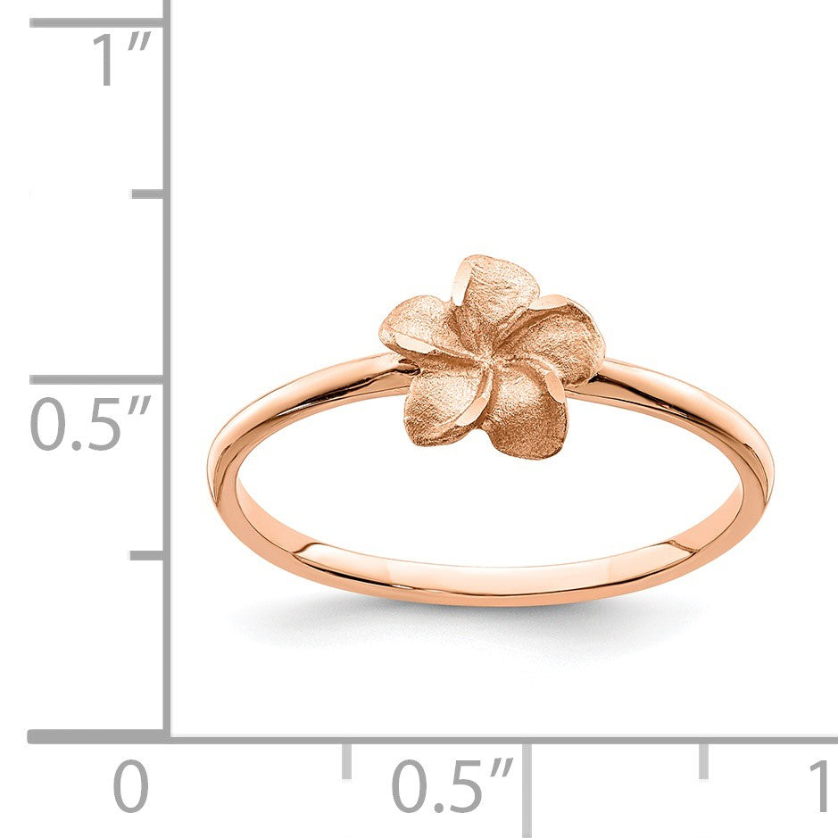 14k Rose Gold Satin and Diamond-cut Plumeria Ring