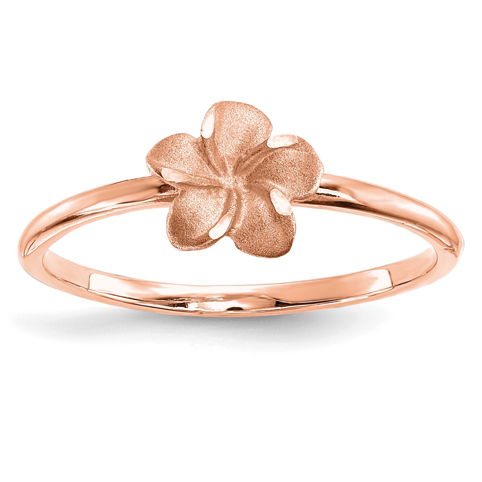 14k Rose Gold Satin and Diamond-cut Plumeria Ring