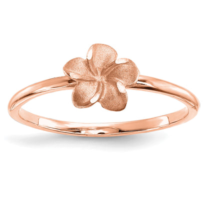 14k Rose Gold Satin and Diamond-cut Plumeria Ring