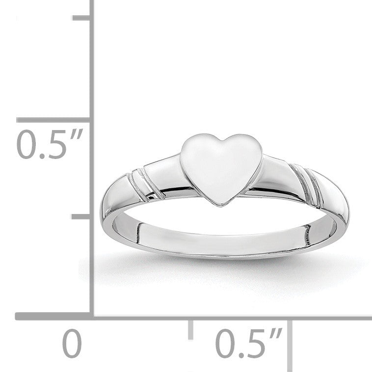 14K White Gold 5.0x5.0mm Closed Back Size 3 Childs Heart Signet Ring