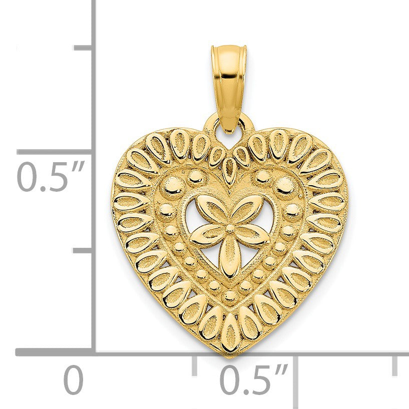 14k Fancy Floral Heart Pendant