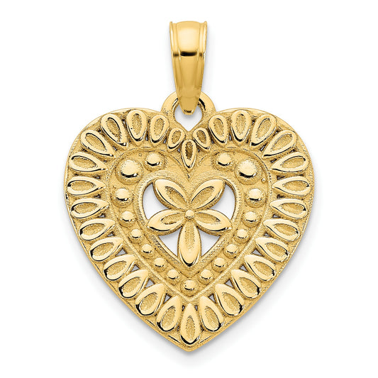 14k Fancy Floral Heart Pendant