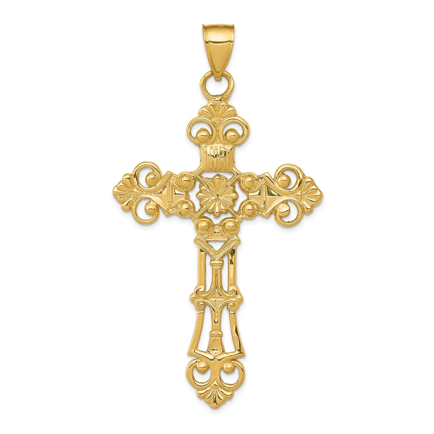 14k Fleur De Lis Large Cross Pendant