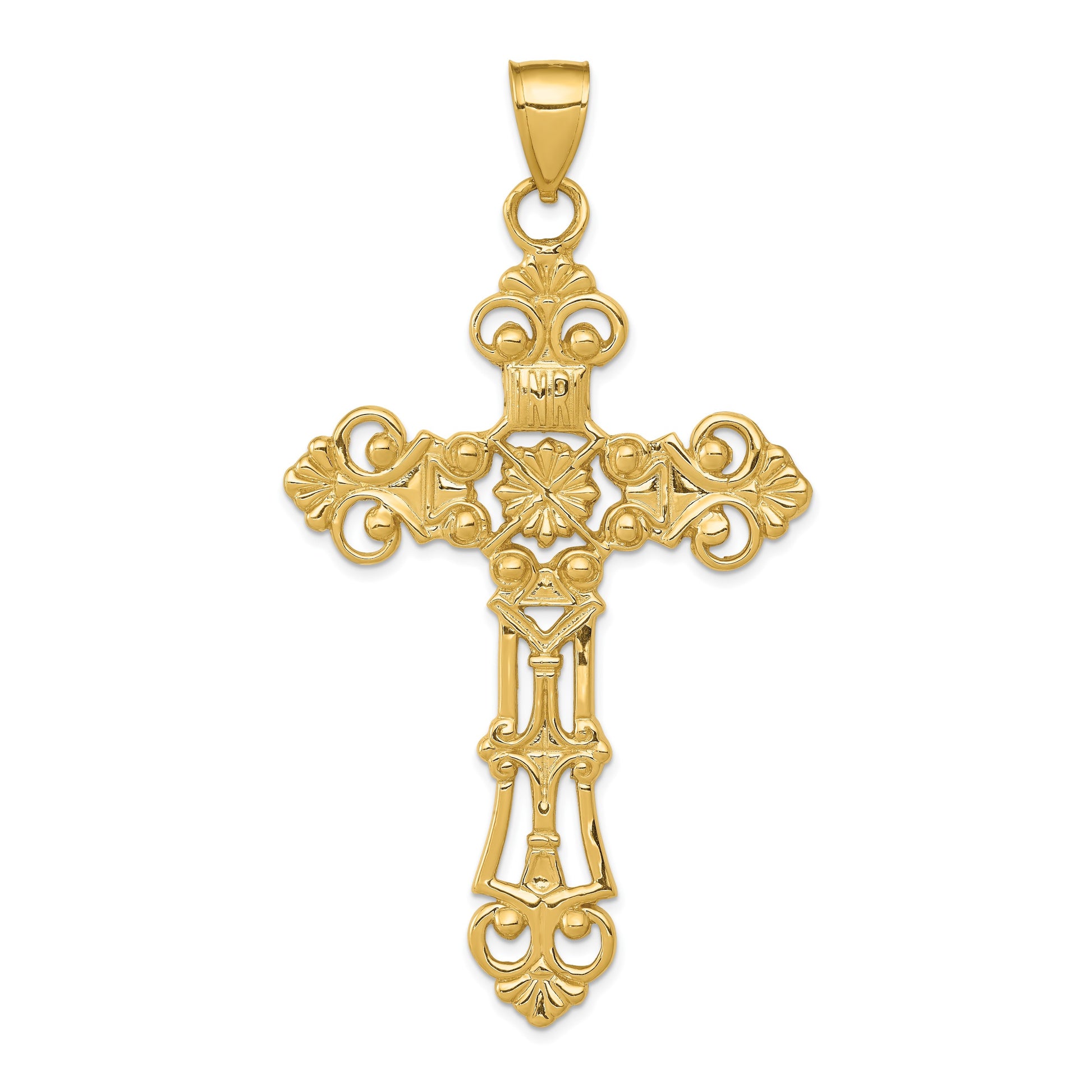 14k Fleur De Lis Large Cross Pendant
