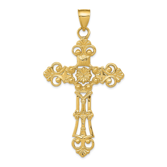 14k Fleur De Lis Large Cross Pendant