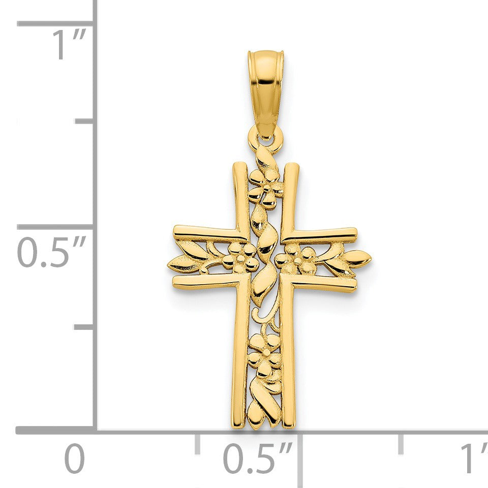 14k Fancy Floral Cross Pendant