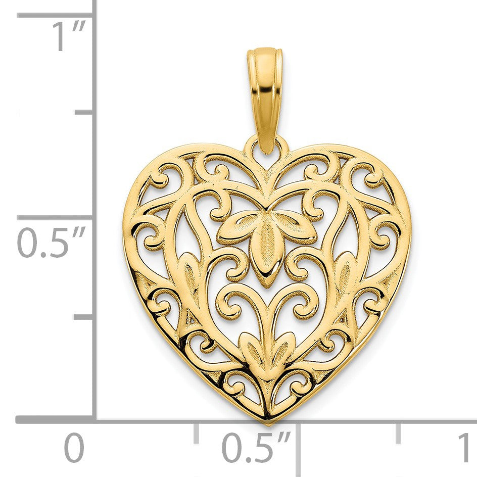 14k Fancy Filigree Heart Pendant