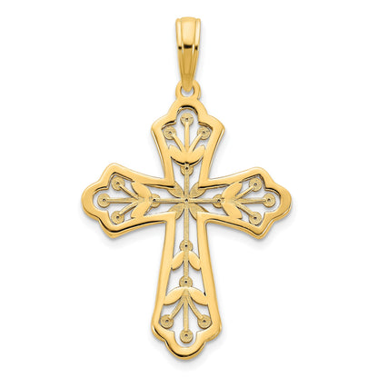 14k Fancy Leaves Cross Pendant