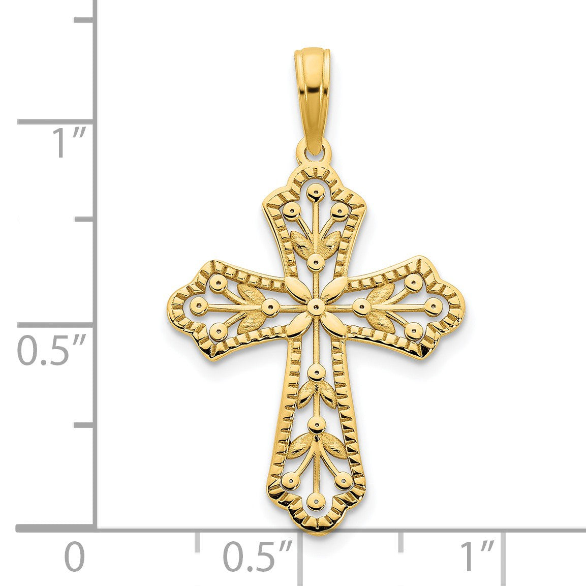 14k Fancy Leaves Cross Pendant