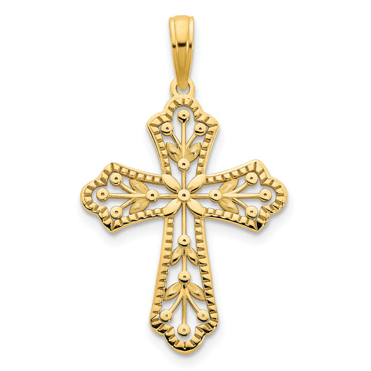 14k Fancy Leaves Cross Pendant