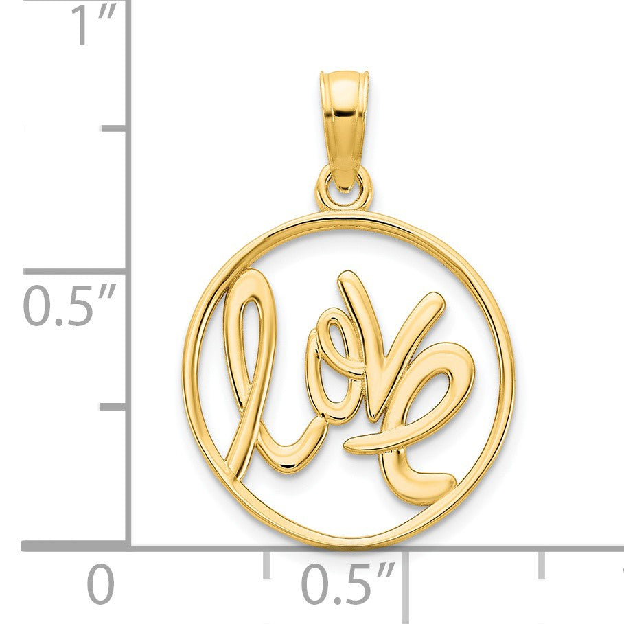 14k Polished LOVE in Circle Charm
