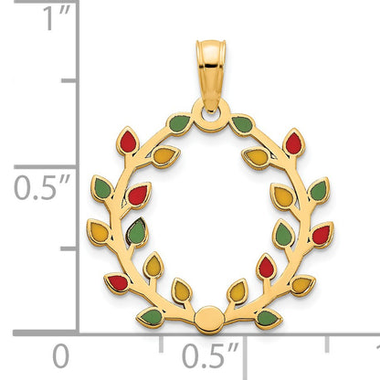 14k Polished Epoxy Christmas Light Wreath Pendant