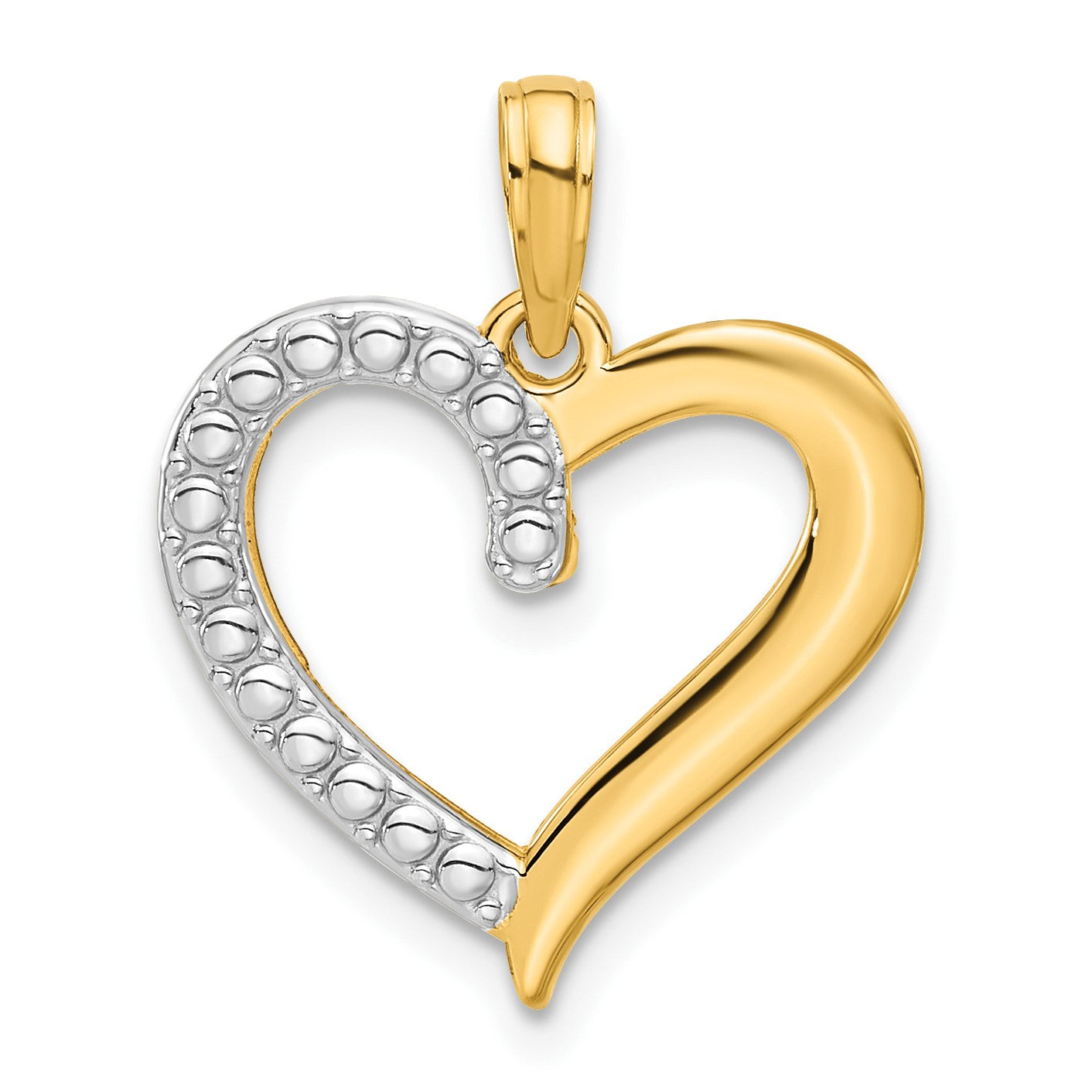 14k and White Rhodium Polished Heart Pendant