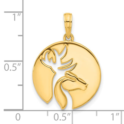 14k Polished Cut-out Deer Head Circle Pendant