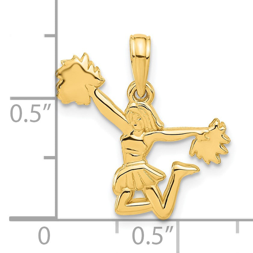 14k Polished Cheerleader Jumping with Pom-Poms Pendant