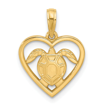 14K Polished Turtle in Heart Pendant