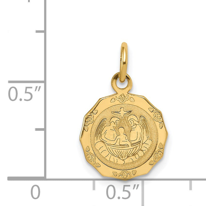 14k Polished and Satin Baptism Spanish Recuerdo Del Bautismo on Back Round Charm