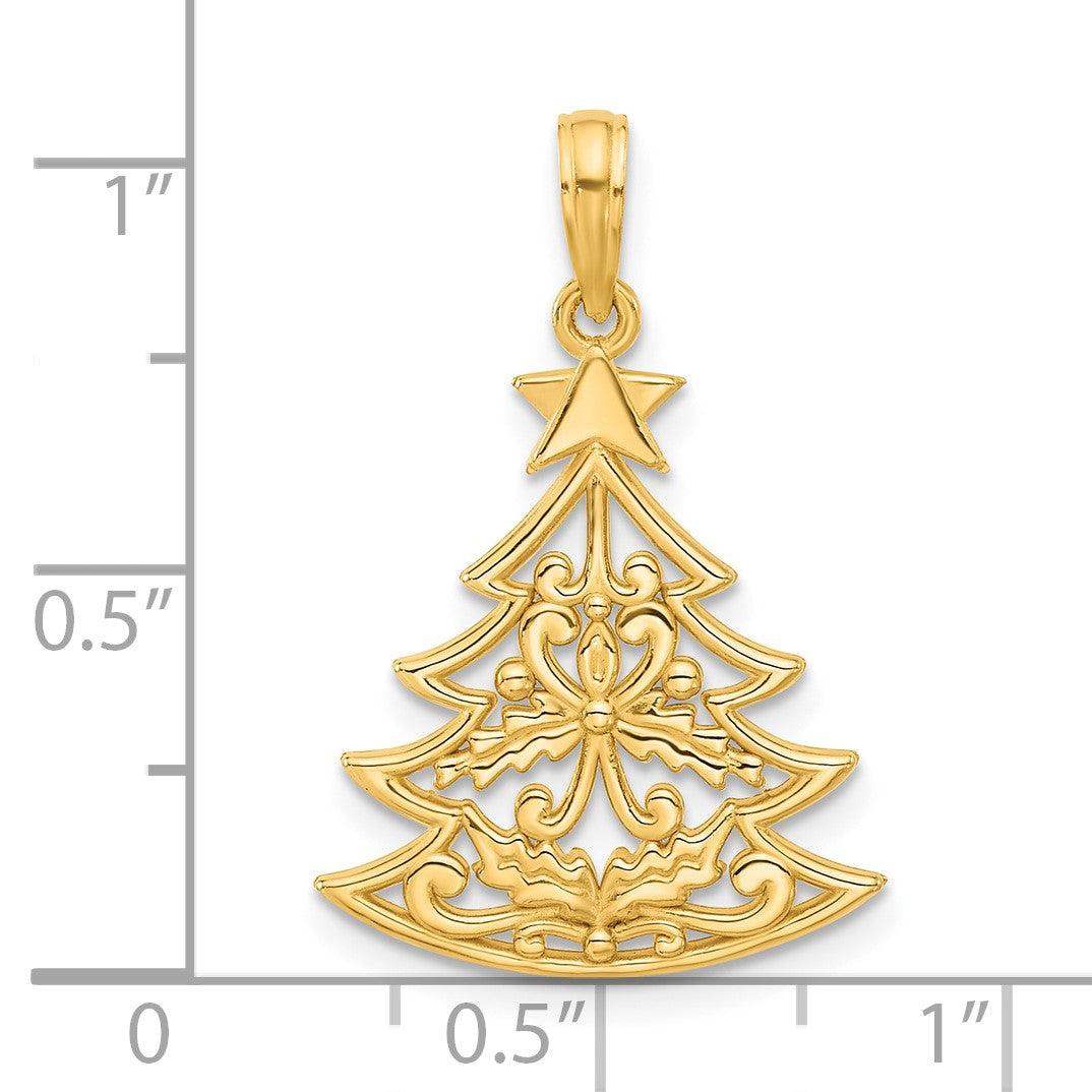 14k Polished Fancy Scrolled Christmas Tree Pendant