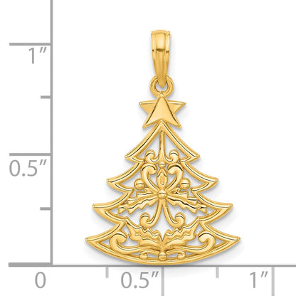 14k Polished Fancy Scrolled Christmas Tree Pendant