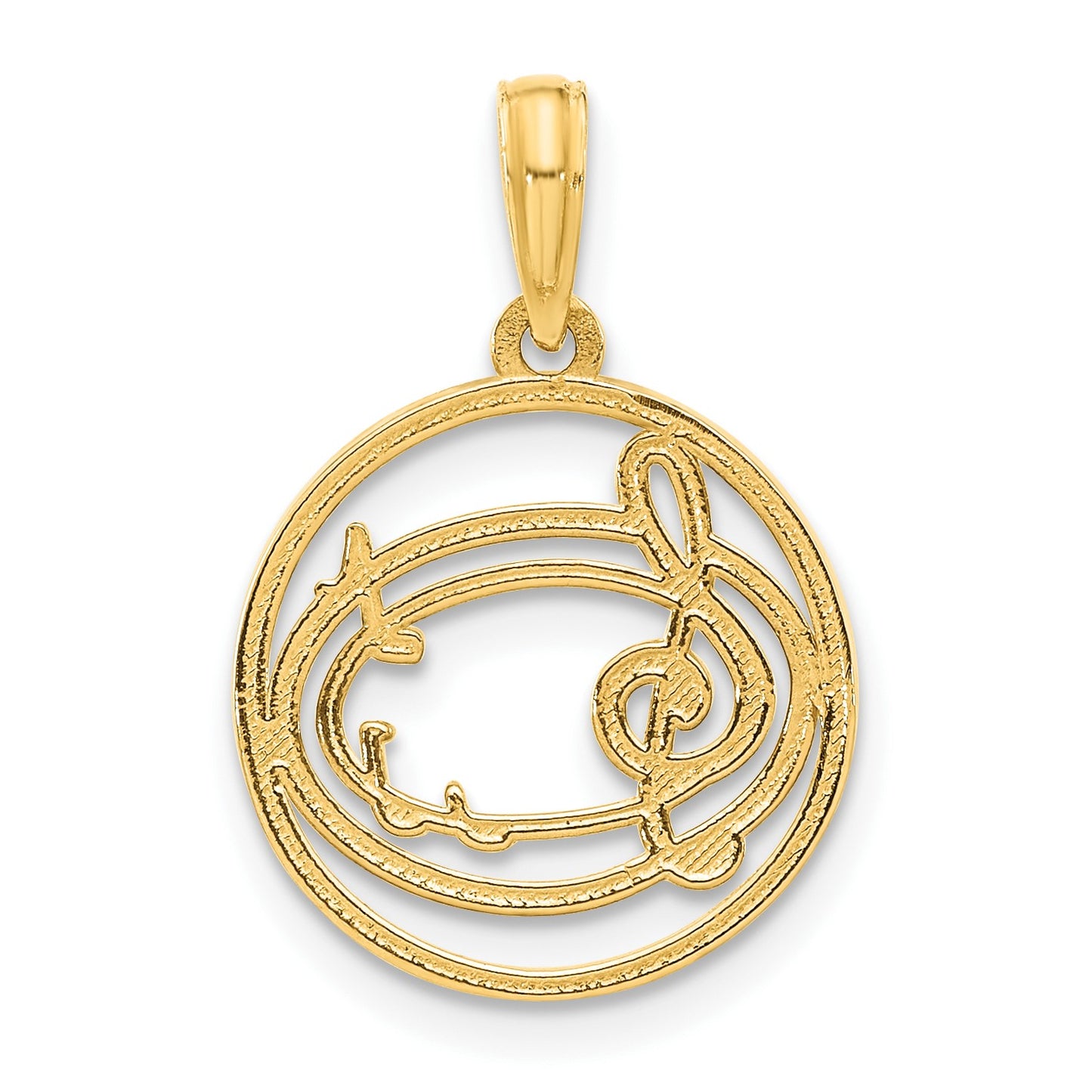 14k Polished Music Notes and Treble Clef in Circle Pendant