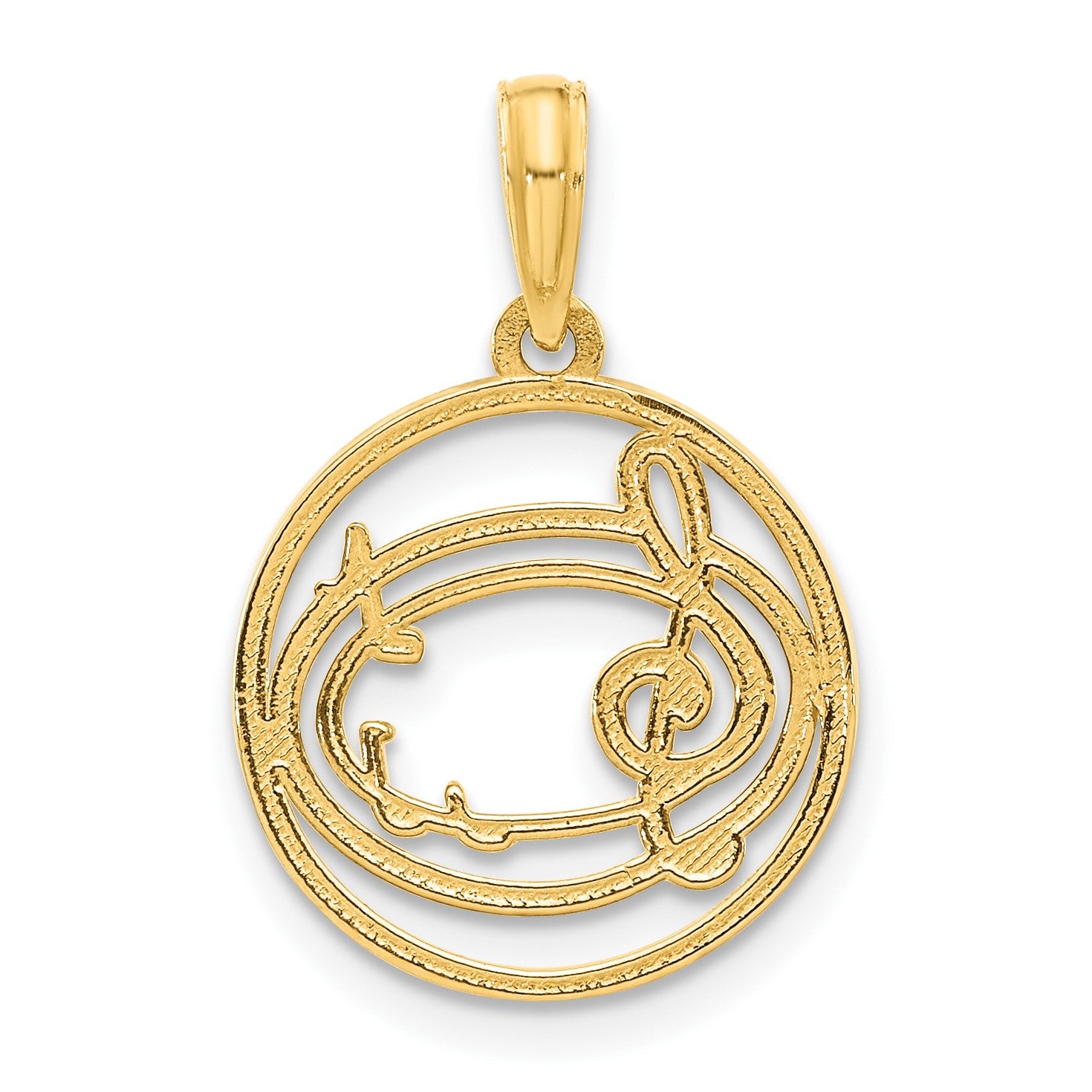 14k Polished Music Notes and Treble Clef in Circle Pendant