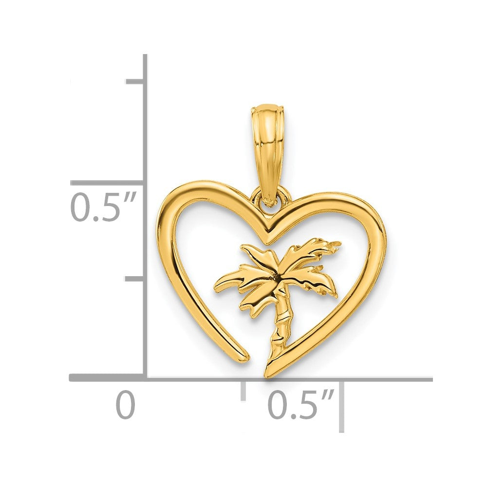 14k Polished Palm Tree In Heart Pendant