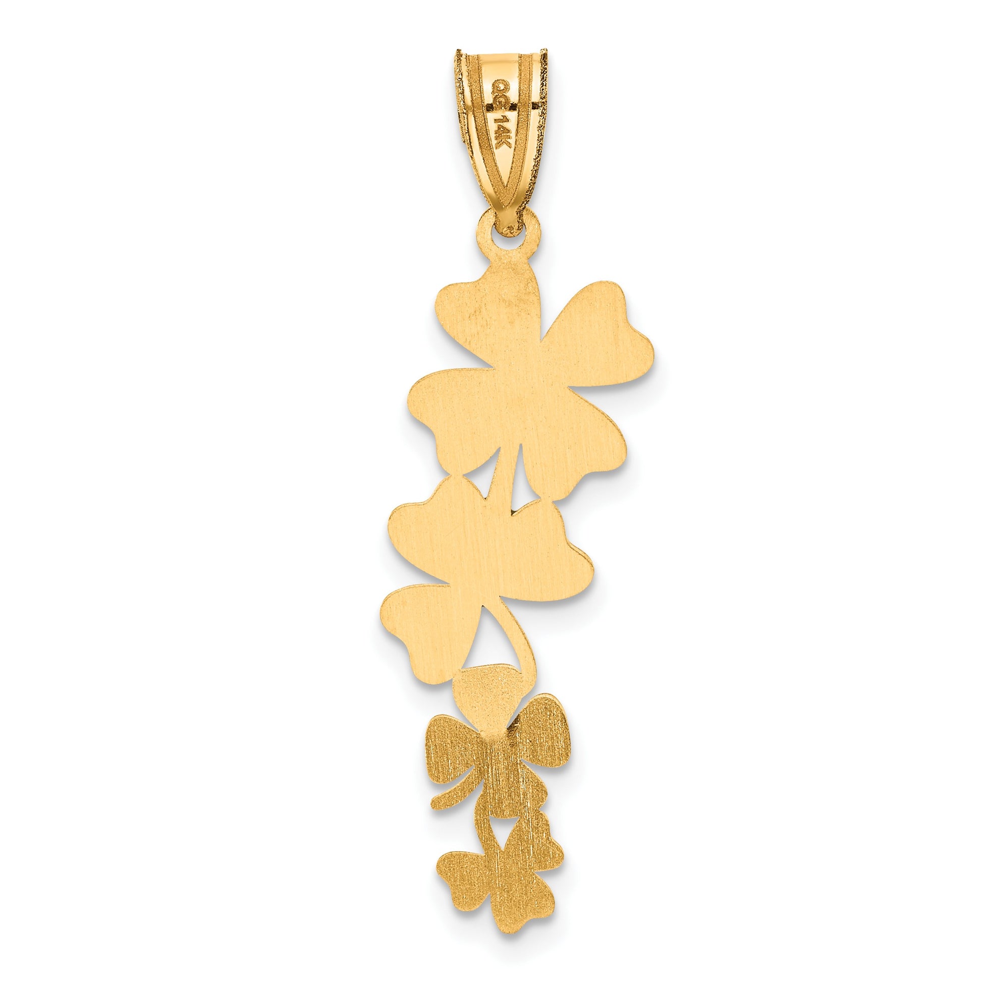14k Polished with Green Enameled Clovers Pendant