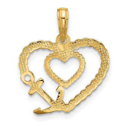 14K with White Rhodium Fancy Rope Heart and Anchor Charm