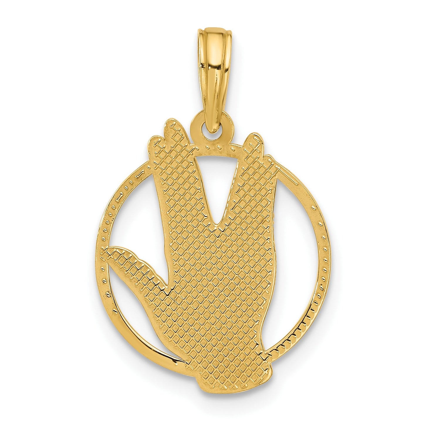 14K Polished Live Long and Prosper Hand Gesture in Circle Charm