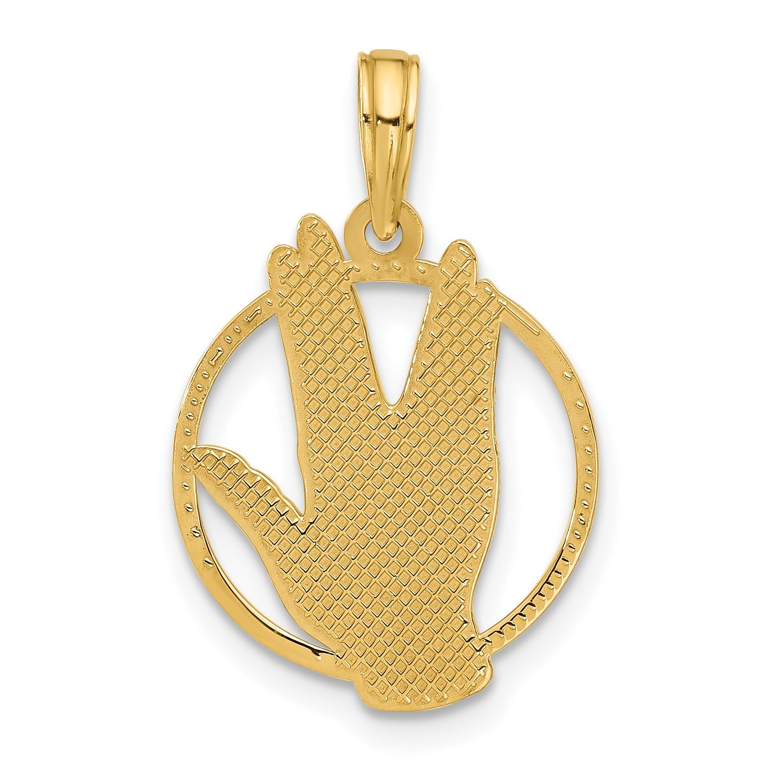 14K Polished Live Long and Prosper Hand Gesture in Circle Charm