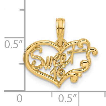 14k Fancy SWEET 16 in Heart Charm