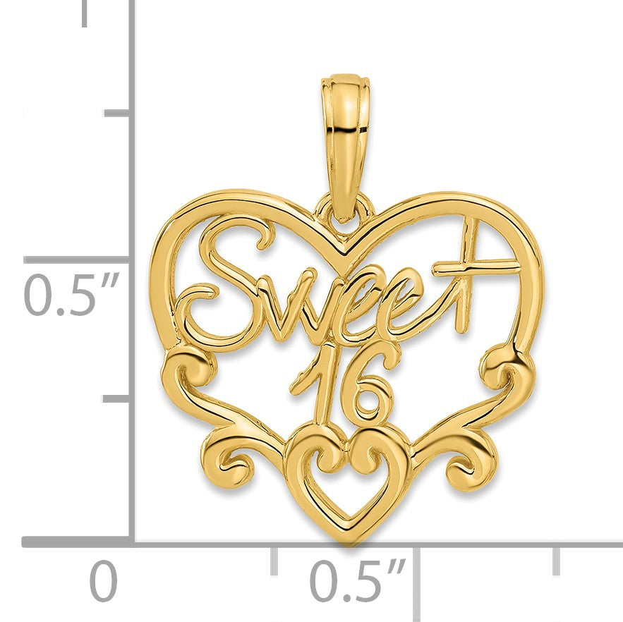 14k SWEET 16 in Heart Charm