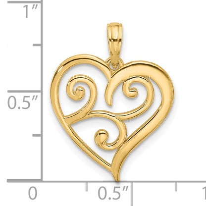 14k Fancy Swirl Heart Charm
