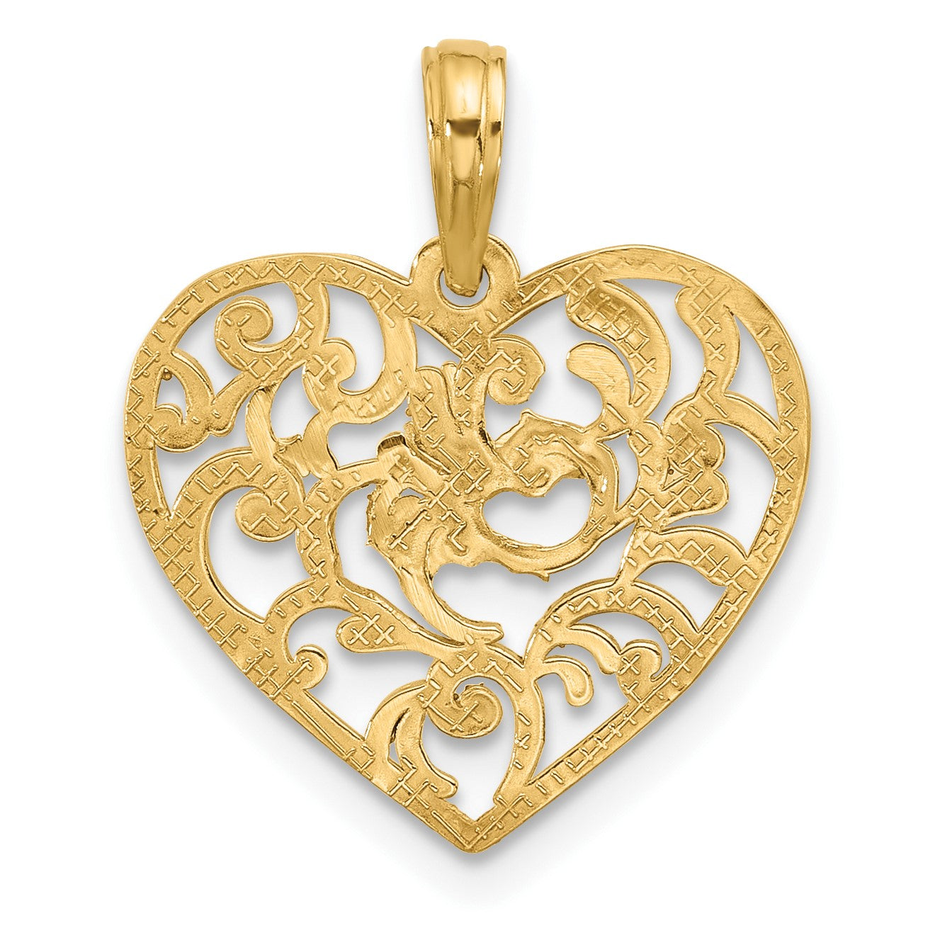 14K Polished Fancy Swirl Filigree Heart Charm