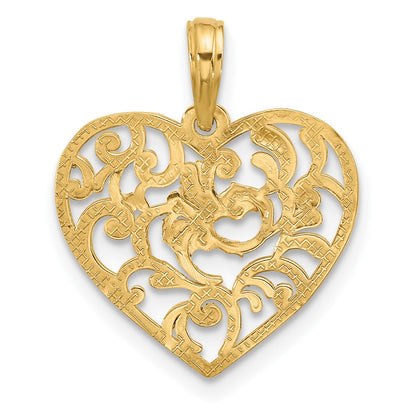 14K Polished Fancy Swirl Filigree Heart Charm