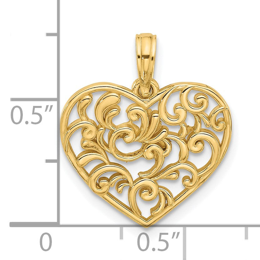 14K Polished Fancy Swirl Filigree Heart Charm