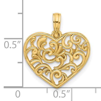14K Polished Fancy Swirl Filigree Heart Charm