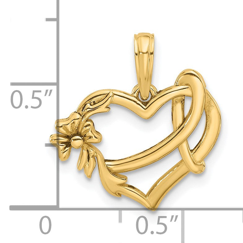 14K Fancy Heart and Ribbon Charm