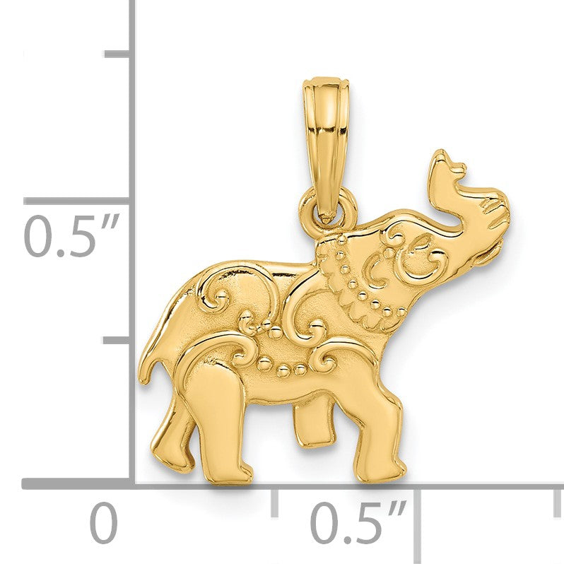 14K Polished Fancy Decorated Elephant Charm